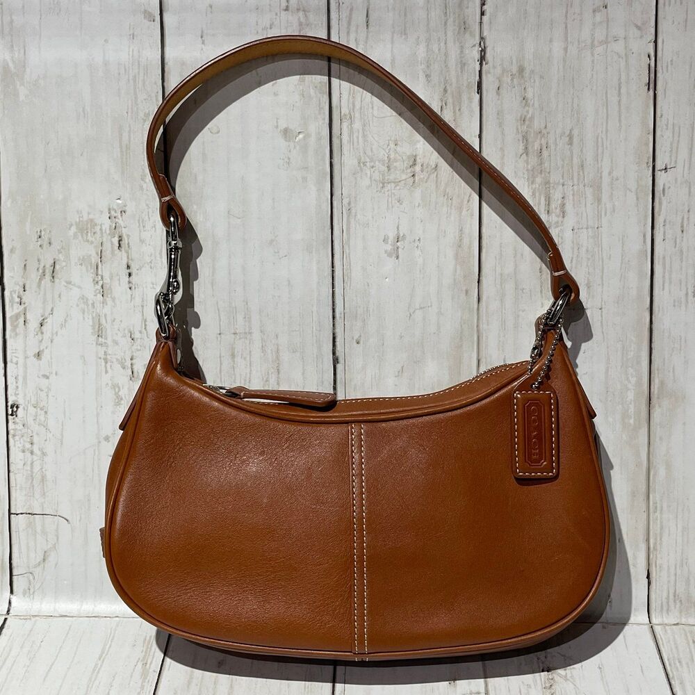 Vintage Coach Hampton Demi Brown Leather Shoulder Bag Purse Creed 7593 Hangtag